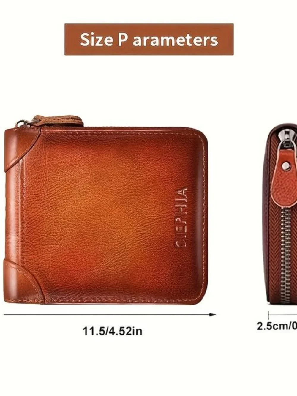 Genuine Leather Zipper Wallet Large Capacity Men's Bifold